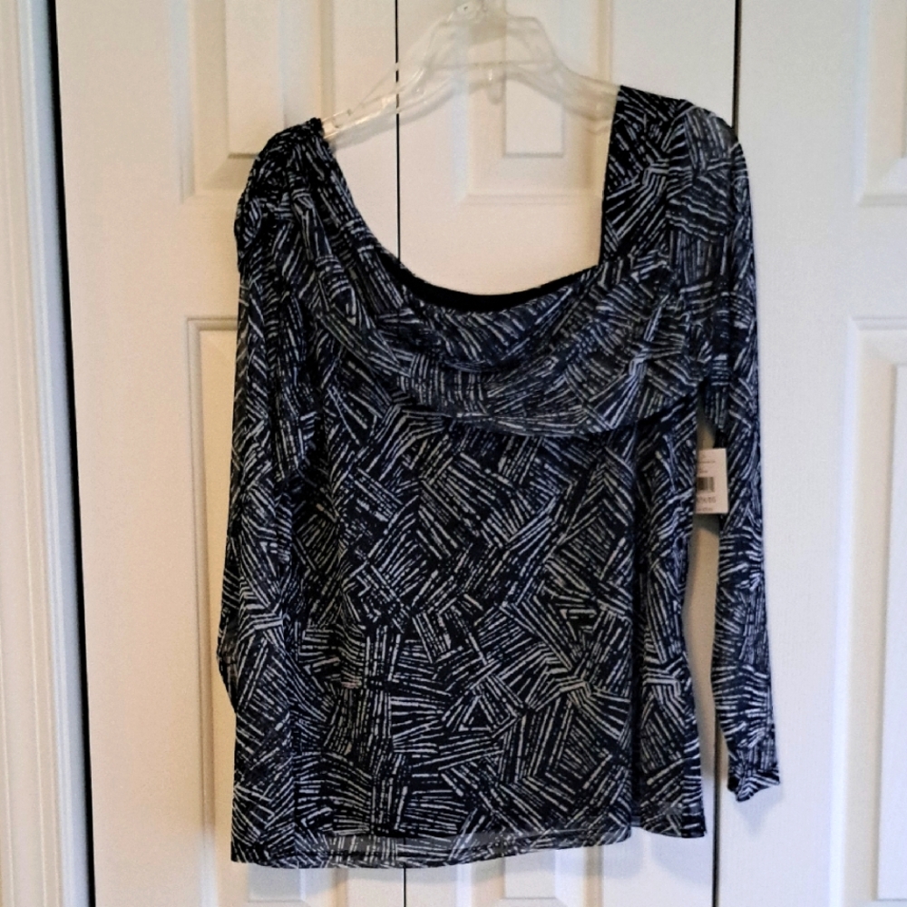 Womens Ella By Rafaella Black & White Blouse/NWT - Size 1X